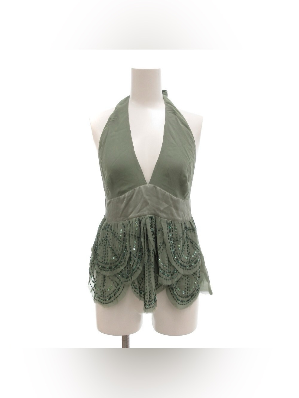PATRIZIA PEPE Y2K NWT Beaded Sequin Halter Top Green 42 US 6